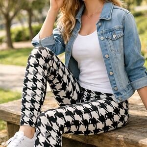 Just Cozy Women Fleece Houndstooth Print Leggings OS Stretch Cozycore Streetwear